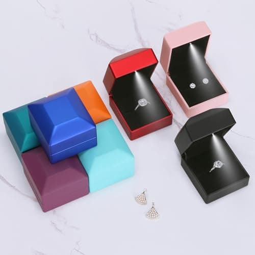 LED Ring Earring Box for Proposal, Wedding, Engagement， Luxury Jewelry Gift Box with LED Light, Jewellry Display Box (Black) — view 5