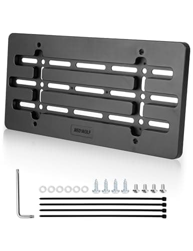 RED WOLF Front License Plate Holder No Drill Holes Frame Mounting, License Plate Tag Bracket with Zip Ties Anti-Theft Screws Installing Kit, Universal for Cars Trucks SUV Front Rear Bumper Frame