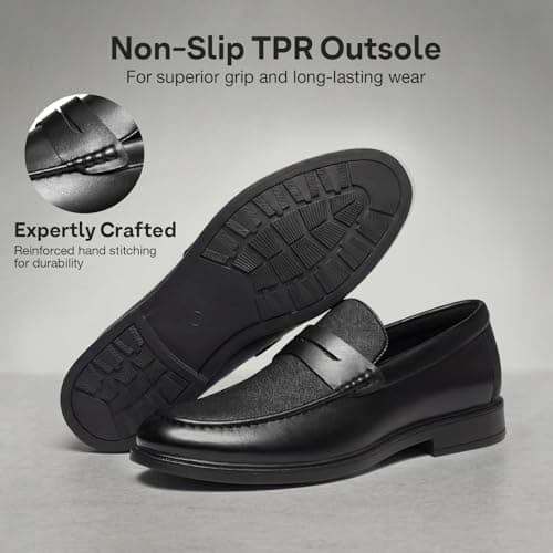 HEEZ Men's Penny Loafers, Casual Loafer Dress Shoes for Men Comfortable, Slip on Loafers for Business Formal Wedding Party Office Black — view 5