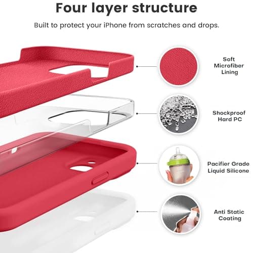 Vooii Compatible with iPhone 15 Case, Upgrade Defender Liquid Silicone, [Enhanced Camera Protection] [Soft Anti-Scratch Microfiber Lining] Shockproof Phone Case for iPhone 15 6.1 inch - Red