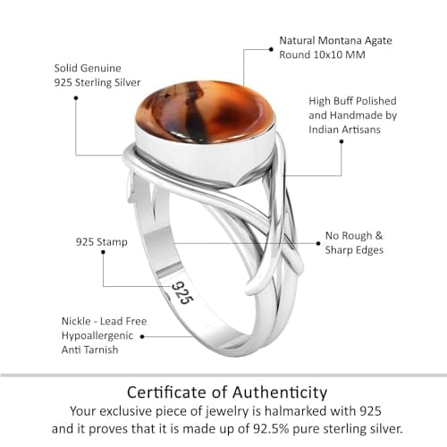 JEWELOPORIUM Multicolor Montana Agate Silver Ring Size 9, 925 Sterling Silver Ring for Women, Natural Round Stone Handmade Jewelry — view 3