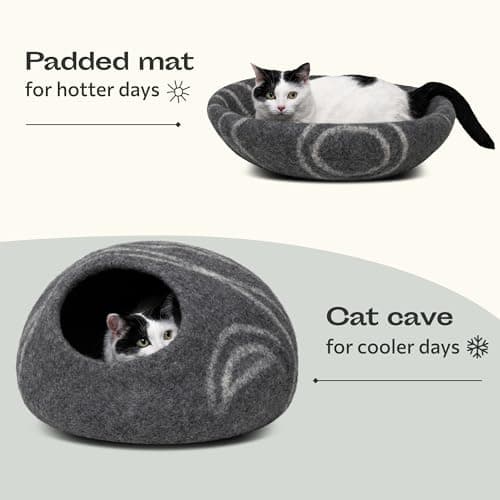 MEOWFIA Cat Cave – Premium Felt Cat Bed for Indoor Cats, Handmade Merino Wool (Dark Grey, Large) — view 3
