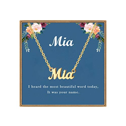 Ldurian Custom Name Necklace, Mia Name Plate Pendant Necklace Pre Gifts, Charm Necklaces Jewelry for Birthday Anniversary