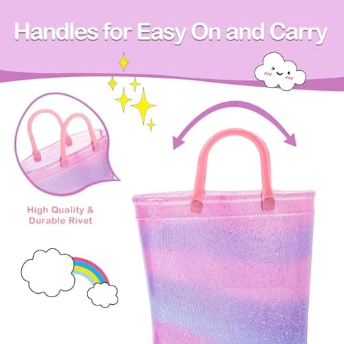 Toddler Kids Rain Boots Boys Girls Light Up Waterproof Boot with Handles, Little Kid Size 11, Pink Purple Blue — view 2