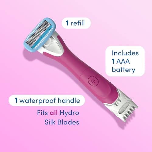 Schick Hydro Silk TrimStyle Hydrating Razor with Bikini Trimmer for Women | 2-in-1 Bikini Razor for Women and Womens Trimmer for Pubic Hair| Includes 1 Waterproof Handle, 1 Refill & 1 AAA Battery — view 8