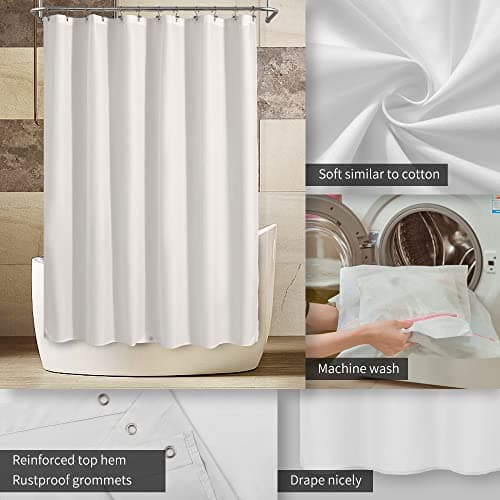 ALYVIA SPRING Waterproof Fabric Shower Curtain Liner with 3 Magnets - Soft Hotel Quality Cloth Shower Liner, Light-Weight & Machine Washable - Standard Size 72x72, White — view 2