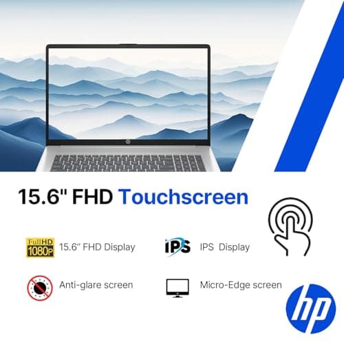 HP Touchscreen Laptop • 15.6 FHD IPS Display • 2026 Edition • AMD Ryzen 5 7520U • 8GB LPDDR5 • 256GB PCIe SSD • Copilot AI • Wi-Fi 6 • Numeric Keypad • Windows 11 • for Business & Student • w/o Mouse — view 2