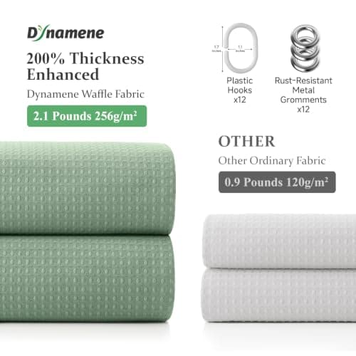 Dynamene Waffle Shower Curtain 256 GSM Heavy Duty Fabric 72"x72" Sage Green — view 3