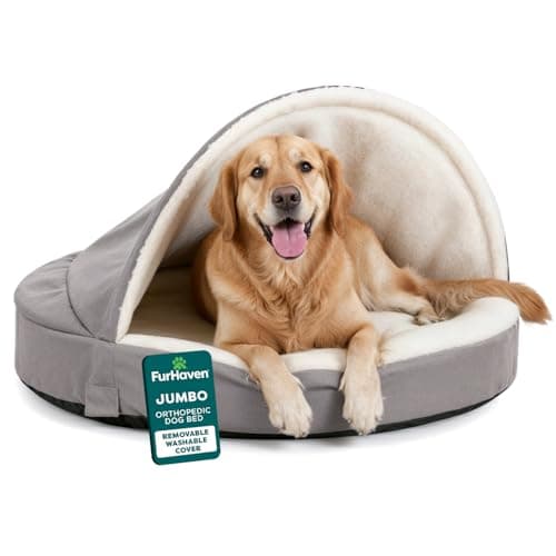 Furhaven 44" Round Orthopedic Dog Bed for Large Dogs w/Removable Washable Cover, for Dogs Up to 80 lbs - Sherpa & Suede Snuggery - Gray, 44-inch