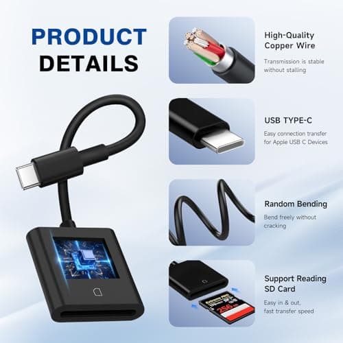 USBC to SD Card Reader for iPhone 17, Camera Adapter to iPhone 17, Digital Camera Adapter iPhone 17/16/15/iPad/MacBook/iMac/Galaxy/Android (Black) — view 3