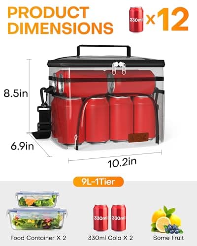 HOTOR Insulated Lunch Box for Men & Women - Leak-Proof Cooler Lunch Bag with 4 Pockets, Adjustable Strap, Ideal for Work, Picnic, Travel - Medium, Black, 10.2"×6.9"×8.5" — view 3