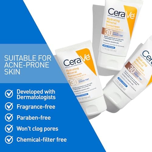 CeraVe Hydrating Mineral Sunscreen SPF 30 with Sheer Tint, Tinted Mineral Sunscreen with Zinc Oxide & Titanium Dioxide, Blends Seamlessly For Healthy Glow, Medium, 1.7 Fluid Ounce — view 4