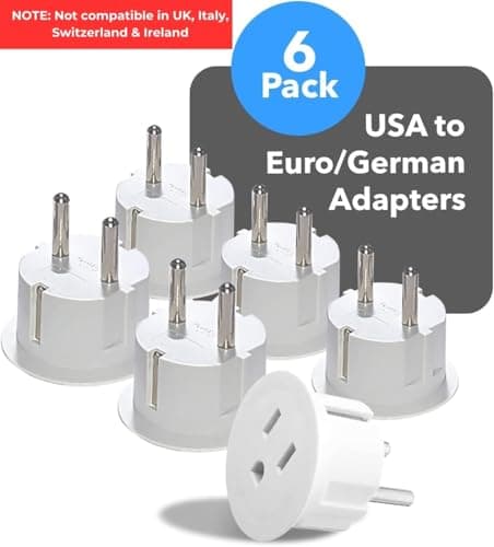 OREI American USA To European Plug Adapter – Type E/F Schuko Plug Adapter - Use in Germany, France, & More - CE Certified – For Mobile, Laptop & Camera Chargers - 6 Pack — view 2