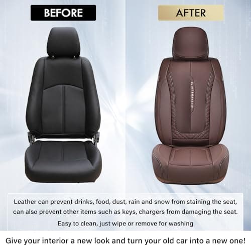 Coverado Car Seat Cover Front Seats, Brown Seat Covers Front Seats, Nappa Leather Waterproof, Car Seat Cushion, Car Seat Protector Universal Fit Most Cars — view 4