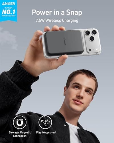 Anker 621 Magnetic Portable Charger (MagGo), 5,000mAh Wireless Power Bank with USB-C Cable, Magsafe-Compatible Battery Pack for iPhone 16/15/14/13/12 Series