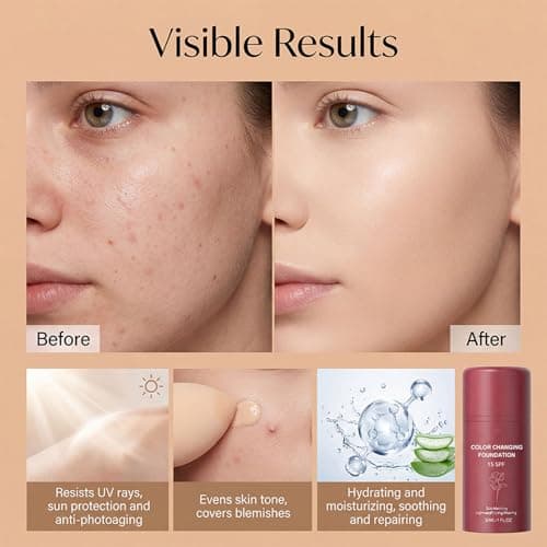 Korean Color Changing Foundation for Women – Skin Tone Adapting Liquid Foundation Makeup, Self-Adjusting Natural Finish, Blurs Imperfections & Fine Lines, SPF 15, Long-Lasting Hydrating Coverage for All Skin Types (2PCS) — view 5