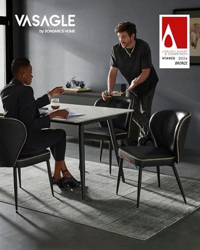 VASAGLE EKHO Collection - Dining Chairs Set of 2, Upholstered Kitchen Chairs, Comfortable Seat, Synthetic Leather with Stitching, Mid-Century Modern, Easy Assembly, Living Room Lounge, Ink Black — view 2