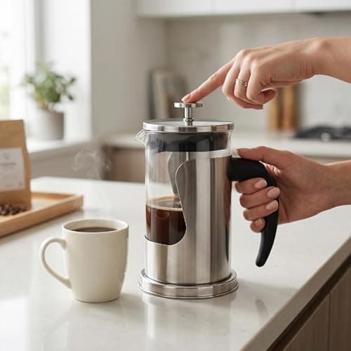 Qcwwy French Press Coffee Maker, Stainless Steel Plastic Free Coffee Press, 800ml Borosilicate Glass with 4 Layer Filter for Tea, Home Kitchen Office Camping Travel (Woven 800ml) — view 4