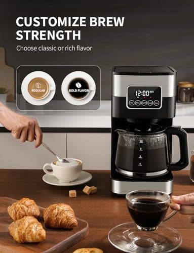 SHARDOR 10-Cup Programmable Coffee Maker, Regular & Strong Brew Drip Coffee Machine for Home and Office, Auto Shut Off, Permanent Filter, Silver — view 2