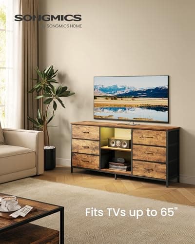 SONGMICS BELLAH Collection - TV Stand for TVs Up to 165 cm, Dresser for Bedroom, Living Room, Chest of Drawers, Steel, 6 Drawers and 2 Shelves, Industrial, Rustic Brown ULGS132K101 — view 2