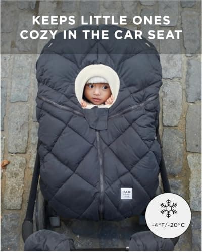 7AM Enfant Car Seat Covers - Cocoon Baby Cover for Boys & Girls, Rain & Snow Repellent, Breathable Windproof, Center Zipper, Universal Fit for Infant Car Seat (0-12M) (Smokey)