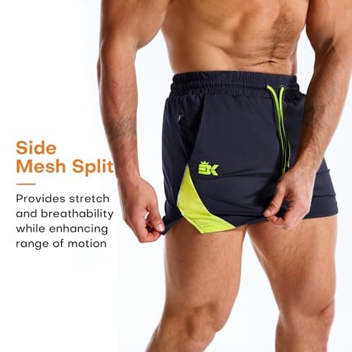 BROKIG Men's LightArmor Bodybuilding Gym Shorts with Zip Pocket,3" Quick Dry Summer Running Shorts for Workout Tennis(Navy Blue,Small) — view 6