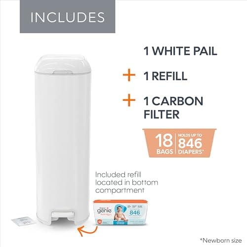 Diaper Genie Platinum Diaper Pail, White - Made in Durable Stainless Steel and Includes 1 Easy Roll Refill with 18 Bags — view 3