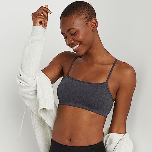 Hanes Womens Cropped Bralette, Breathable Pullover Bra, Crop Top, Solid Or Assorted, 3-pack Bra, Sky Grey Heather/Concrete Heather/White, Medium US — view 3
