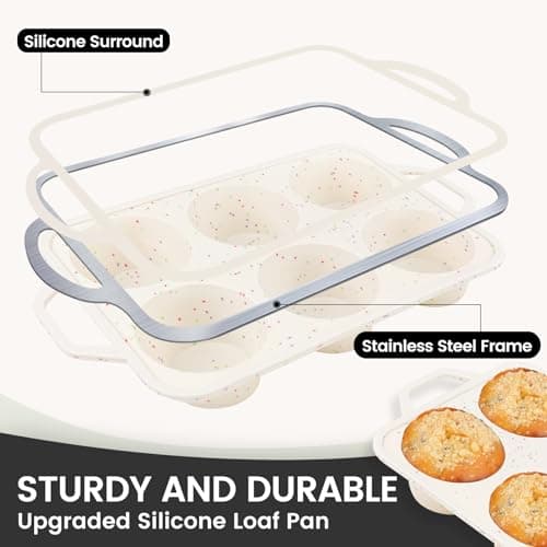 Vinino Jumbo Muffin Pan with Metal Reinforced Frame-2Pack, Silicone Cupcake Pan for Baking 6 Cup Jumbo Size, BPA Free Silicone Muffin Tray, Cupcake Baking Pan Molds for Oven Dishwasher Safe-Cream