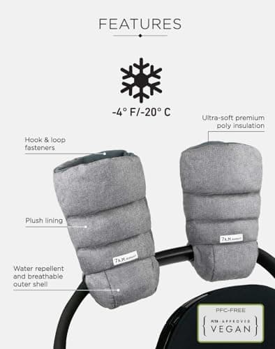 7AM Enfant Stroller Warmmuffs Gloves - Anti-Freeze Stroller Mittens for Handlebars, Water Repellent Hand Warmer Muff for Cold Weather, Plush Lined Stroller Warmmuffs | Winter Stroller Accessories — view 2