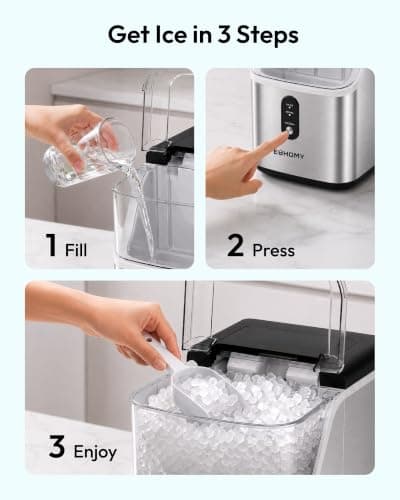 EUHOMY Nugget Ice Maker Countertop, Ready in 7 Mins, 35Lbs/24H Pebble Ice Maker Machine, Self-Cleaning Countertop Sonic Ice Makers with Ice Scoop&Basket, Pellet Ice Maker for Home, Stainless Steel — view 4