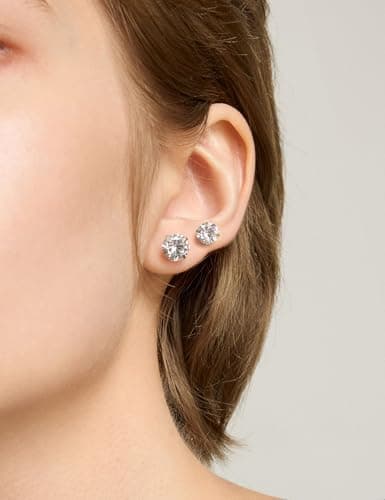 6 Pairs Stud Earrings Set, Hypoallergenic Cubic Zirconia 316L Earrings Stainless Steel CZ Earrings 3-8mm (Steel color) — view 4