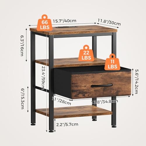 OLIXIS Nightstand with Charging Station, Beside Table with Fabric Drawer — view 2