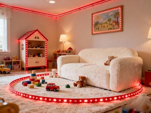 Aalnfe 20 FT Red Led Lights Strip for Bedroom Home Party Office Rope Lights Tape Light Easy DIY Cuttable Strip Lights for Baby Room Bathroom Living Room Ceiling Wall Vanity Mirror — view 5