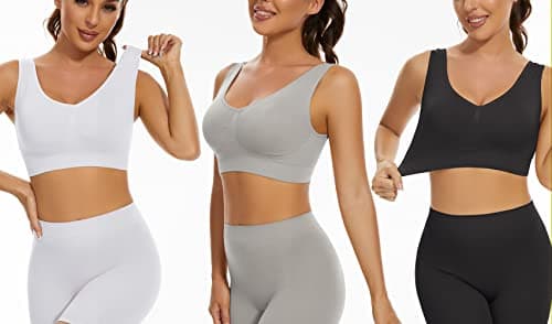 Lemef 3-Pack Seamless Sports Bra Wirefree Yoga Bra with Removable Pads for Women (Large, Black&White&Grey) — view 3