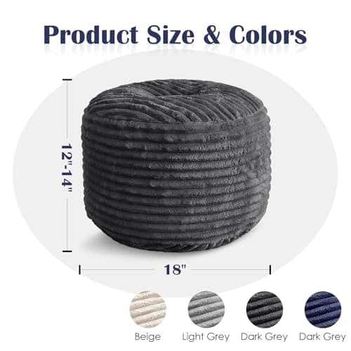 Round Ottoman,Corduroy Pouf Ottoman Foot Rest,Dark Grey,18x14 IN