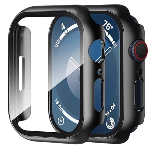 Smiling 2 Pack Case Compatible with Apple Watch SE 3 (2025)/ SE 2/ SE/Series 6/5/4 44mm with Tempered Glass Screen Protector, Hard PC Case Overall Protective Cover - Black