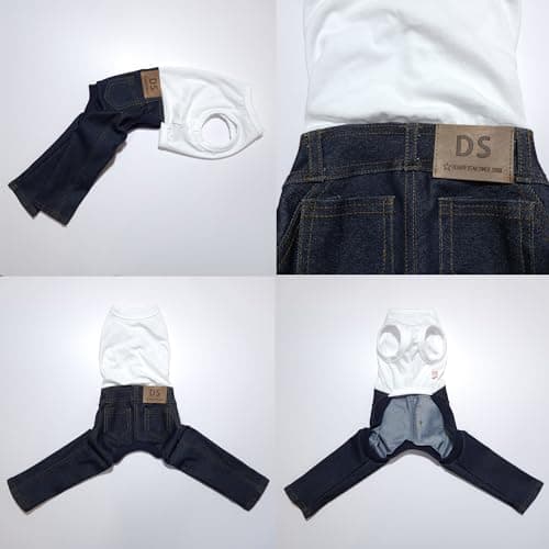 D Doggy Star Italian Greyhound Clothes Sleeveless Jeans Onesie Outfit Whippet for Dog Coat (M,Blue Jean) — view 3