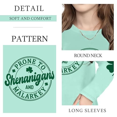 QAUN St Patricks Day Shirt Kids Shamrock Lucky Tshirt St Paddys Day Irish Shirts Graphic Tee Tops 5-14Y Cyan — view 5