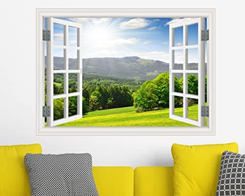 FLFK Fake Window Wall Sticker - Landscape Faux Window Wall Mural for Wall Decor, Stick and Peel Wall Decals,24"x16" — view 3