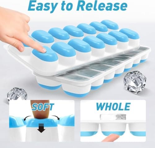 ChefAide Ice Cube Tray with Lid and Bin, 3 Packs 42 Cubes Silicone Plastic Ice Cube Trays for Freezer, Stackable Ice Tray with Container, Ice Scoop for Drinks, Coffee and Cocktails — view 5