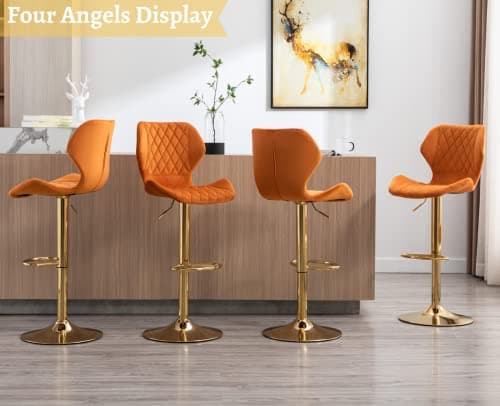 EALSON Velvet Bar Stools Set of 2 Counter Height Barstools with Back Swivel Bar Chairs with Gold Base Modern Adjustable Kitchen Island Stools for Home Bar/Dining Room, Orange — view 5