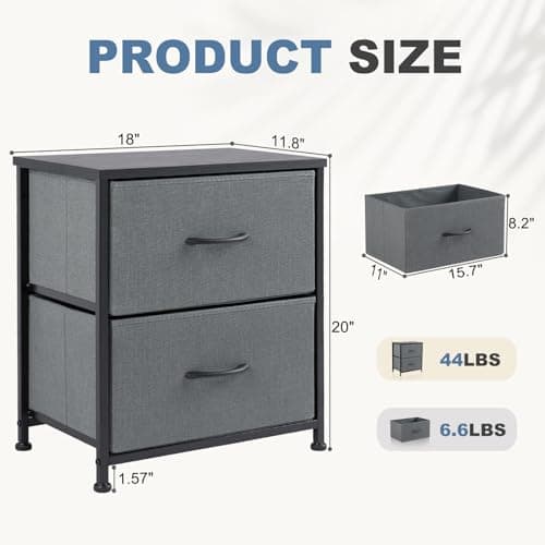 DUMOS Nightstand Set of 2, Small Dresser with 2 Fabric Drawers, End Table — view 2