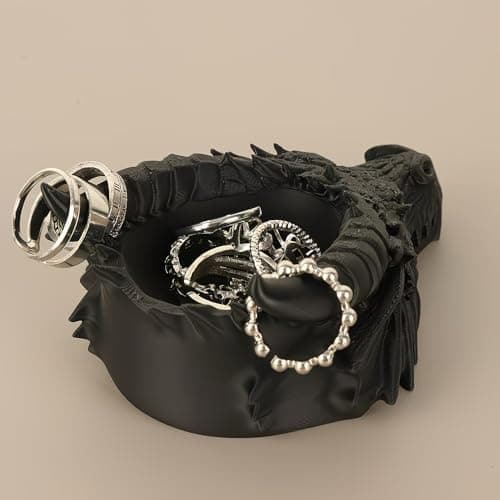 Gothic Dragon Head Jewelry Tray, Dark Fantasy Desktop Organizer, 3D Printed Dragon Figurine Key Bowl, Mythical Creature Decor for Office Home - Black — view 3