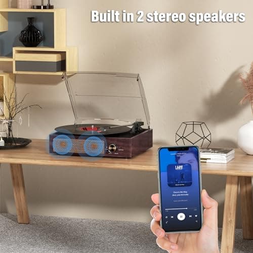 Vinyl Record Player Turntable with Built-in Bluetooth Receiver & 2 Stereo Speakers, 3 Speed 3 Size Portable Retro Record Player for Entertainment and Home Decoration — view 5