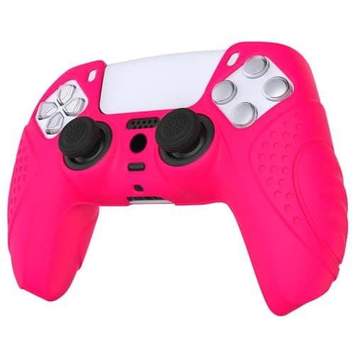 eXtremeRate PlayVital Guardian Edition Ergonomic Soft Anti-Slip Controller Silicone Case Cover for ps5, Rubber Protector Skins with Black Joystick Caps for ps5 Controller - Bright Pink — view 3