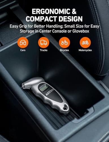 AstroAI Digital Tire Pressure Gauge 0-150PSI Calibrated to ANSI B40.7 +/-1PSI, Accurate in 0.1 Increments, 4 Pressure Measurements for Car Truck Bicycle with Backlight LCD, Silver — view 5