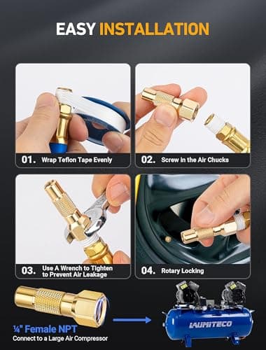 LUMITECO 2-Pack Heavy Duty Air Chuck Set,Screw On Tire Inflator Nozzle & Closed Ball Tire Chuck with 1/4" NPT Standard Quick Plug, Tire Air Chuck w/Presta Valve & Air Pump Ball Needle Set — view 2