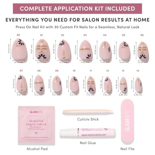 Glamnetic Press On Nails - Short Oval Fake Nails with Greek-inspired Patterns, Gold Foil & Glossy Finish | Salon Quality Vacation Nails | Myko Muse | 15 Sizes - 30 Nail Kit with Glue — view 6