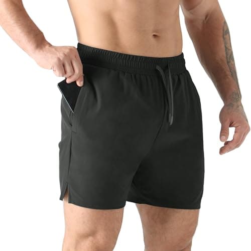 Jupmov Men's Workout Shorts, 5 Inch Quick Dry Lightweight Athletic Shorts with Zipper Pocket Gym Running (Black, X-Large)